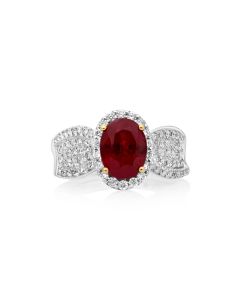 3.02 Cts Ruby and White Diamond Ring in 14K Two Tone