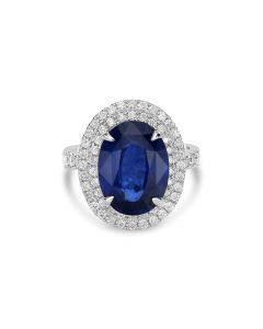 7.95 Cts Blue Sapphire and White Diamond Ring in 14K White Gold
