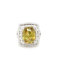 8.08 Cts Sphene and White Diamond Ring in 14K White Gold