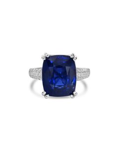 14.07 Cts Blue Sapphire and White Diamond in 14K White Gold