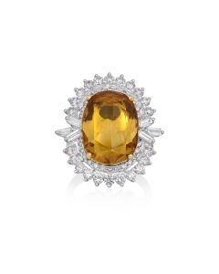 9.21 Cts Yellow Sapphire and White Diamond Ring in 18K Two Tone