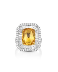 4.58 Cts Yellow Sapphire and White Diamond Ring in 18K Two Tone