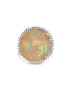 28.55 Cts White Opal and White Diamond Ring in 18K Two Tone