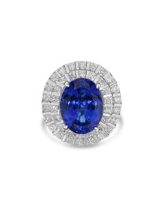 17.89 Cts Tanzanite and White Diamond Ring in 18K White Gold