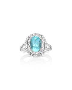 2.47 Cts Paraiba Tourmaline and White Diamond Ring in 14K White Gold