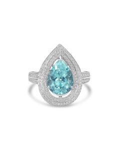 5.05 Cts Paraiba Tourmaline and White Diamond Ring in 14K White Gold