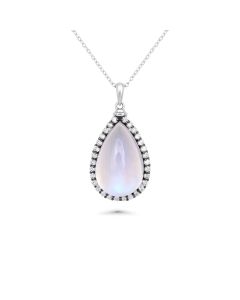 22.80 Cts Moonstone and White Diamond Pendant in 14K Two Tone