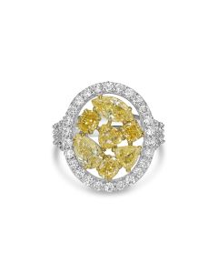 3.68 Cts Yellow Diamond and White Diamond Ring in 18K Two Tone