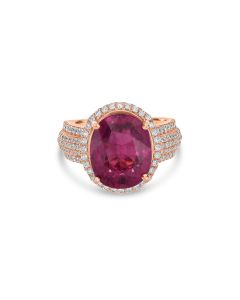 8.56 Cts Rubellite and White Diamond Ring in 14K Rose Gold