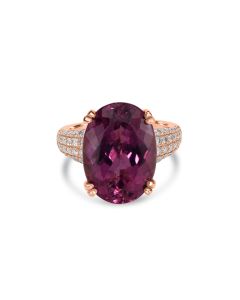 14.38 Cts Rubellite and White Diamond Ring in 14K Rose Gold
