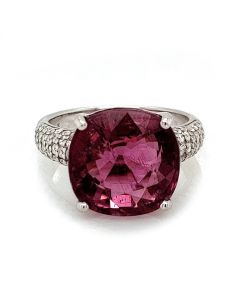 10.60 Cts Rubellite and White Diamond Ring in 14K White Gold