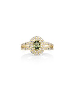 0.68 Cts Demantoid and White Diamond Ring in 14K Yellow Gold