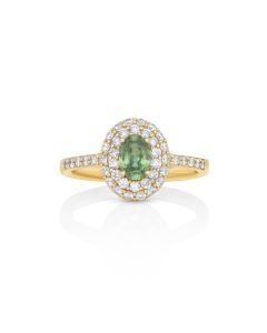 0.79 Cts Demantoid and White Diamond Ring in 14K Yellow Gold