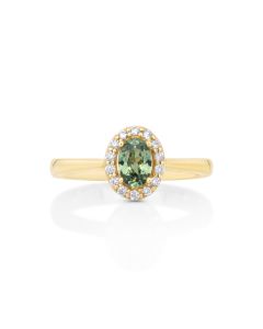 0.72 Cts Demantoid and White Diamond Ring in 14K Yellow Gold