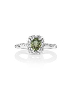 0.65 Cts Demantoid and White Diamond Ring in 14K White Gold
