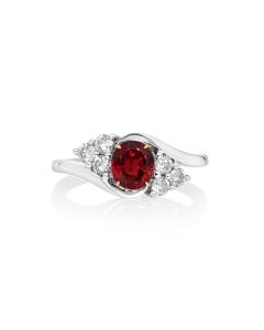 1.29 Cts Red Spinel and White Diamond Ring in 14K Two Tone