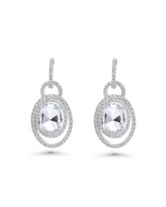 8.04 Cts White Sapphire and White Diamond Earring in 18K White Gold