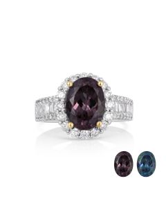4.38 Cts Color Change Garnet and White Diamond Ring in 14K Two Tone