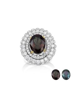 4.74 Cts Color Change Garnet and White Diamond Ring in 14K Two Tone