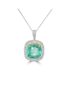 22.35 Cts Colombian Emerald and White Diamond Pendant in 14K Two Tone