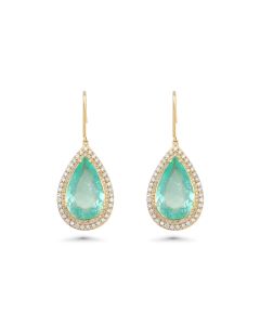 22.14 Cts Colombian Emerald and White Diamond Earring in 14K Yellow Gold