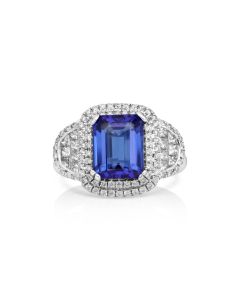 4.65 Cts Tanzanite and White Diamond Ring in 14K White Gold