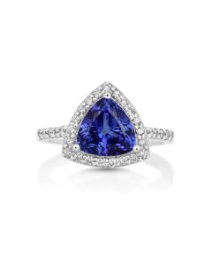 2.75 Cts Tanzanite and White Diamond Ring in 14K White Gold
