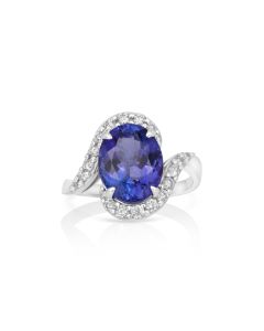4.45 Cts Tanzanite and White Diamond Ring in 14K White Gold