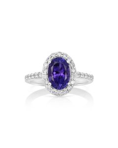 2.45 Cts Tanzanite and White Diamond Ring in 14K White Gold