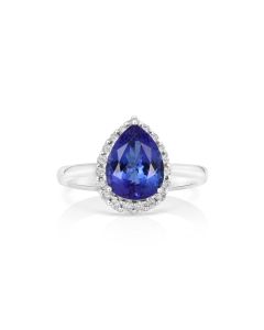 2.78 Cts Tanzanite and White Diamond Ring in 14K White Gold