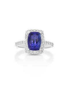 4.5 Cts Tanzanite and White Diamond Ring in 14K White Gold