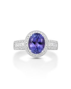 2.74 Cts Tanzanite and White Diamond Ring in 14K White Gold