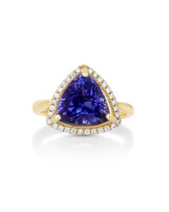 5.1 Cts Tanzanite and White Diamond Ring in 14K Yellow Gold