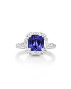 3.2 Cts Tanzanite and White Diamond Ring in 14K White Gold
