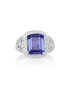 3.5 Cts Tanzanite and White Diamond Ring in 14K White Gold