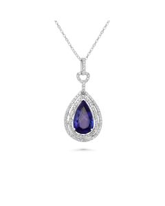 5.25 Cts Tanzanite and White Diamond Pendant in 14K White Gold