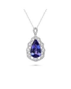 6.7 Cts Tanzanite and White Diamond Pendant in 18K White Gold