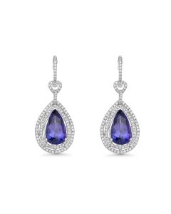 9.28 Cts Tanzanite and White Diamond Earring in 14K White Gold