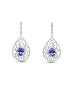 5.02 Cts Tanzanite and White Diamond Earring in 14K White Gold
