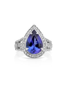 4.55 Cts Tanzanite and White Diamond Ring in 14K White Gold