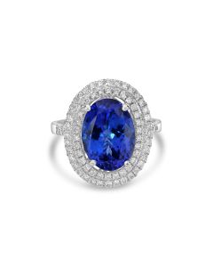 5.38 Cts Tanzanite and White Diamond Ring in 14K White Gold
