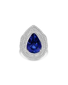 15.00 Cts Tanzanite and White Diamond Ring in 18K White Gold