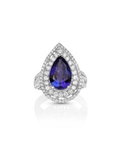 3.95 Cts Tanzanite and White Diamond Ring in 14K White Gold