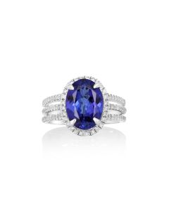 4.14 Cts Tanzanite and White Diamond Ring in 14K White Gold