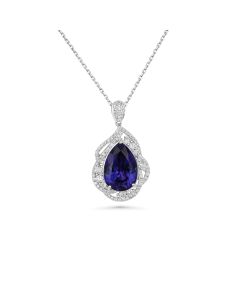 8.37 Cts Tanzanite and White Diamond Pendant in 18K White Gold