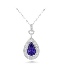 4.12 Cts Tanzanite and White Diamond Pendant in 14K White Gold