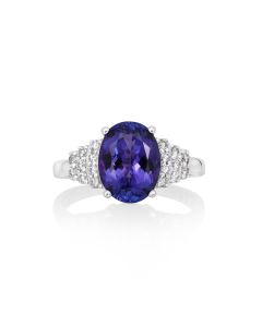 3.6 Cts Tanzanite and White Diamond Ring in 14K White Gold