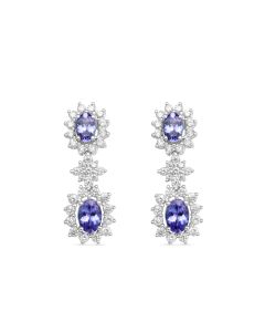 2.95 Cts Tanzanite and White Diamond Earring in 14K White Gold