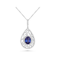 5.64 Cts Tanzanite and White Diamond Pendant in 14K White Gold