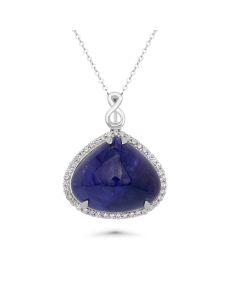 38.16 Cts Tanzanite and White Diamond Pendant in 14K White Gold